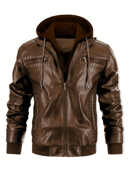 Men's Versatile Faux Leather Zip-Up Jacket