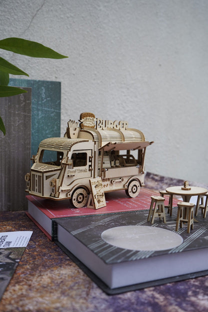 Basswood Food Truck 3D Puzzle Model Kit – DIY Building Toy for Kids & Adults, Yellow Miniature Snap-Fit Craft, Creative Birthday Halloween Christmas Gift for Boys Girls