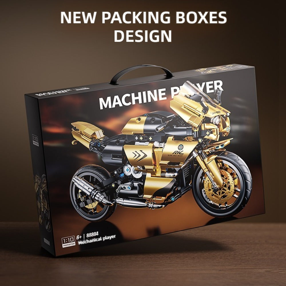 1000PCS Motorcycle Building Blocks 1:10 Scale DIY Black & Gold Motorbike Model Kit – Adult Collector Display Ornament, Exquisite Detail Assembly, Unique Gift for Men Motorcycle Enthusiasts Ages 14+