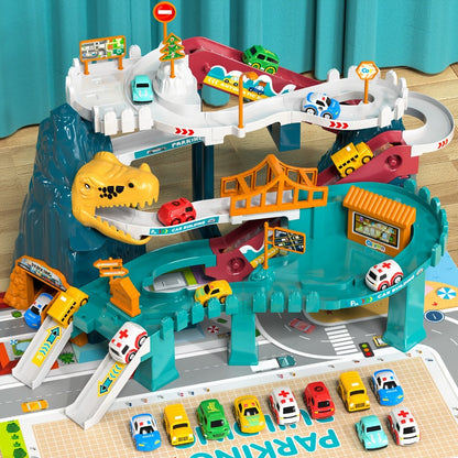 Dinosaur Race Track Toy Set for Kids with 10 Mini Cars & Ramp Launcher – Multi-Level Dino Car Racing Playset for Boys Girls Toddlers Ages 3-8 Birthday Christmas Gift
