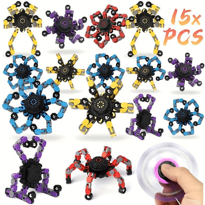 Fidget Spinners Robot Fingertip Toys 10 or 15 Pack – Stress Relief Mechanical Gyro Spinning Tops, Luminous & Standard, Party Favors for Kids Adults
