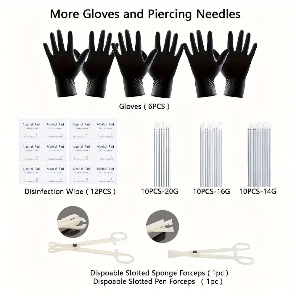 Piercing Kit Stainless Steel Random Set – Nose Bone Ear Tragus Lip Belly Button Eyebrow Piercing Needle Tools with Stainless Steel Jewelry, Trendy Body Piercing Accessories for Men and Women