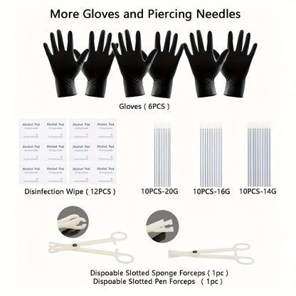 Piercing Kit Stainless Steel Random Set – Nose Bone Ear Tragus Lip Belly Button Eyebrow Piercing Needle Tools with Stainless Steel Jewelry, Trendy Body Piercing Accessories for Men and Women