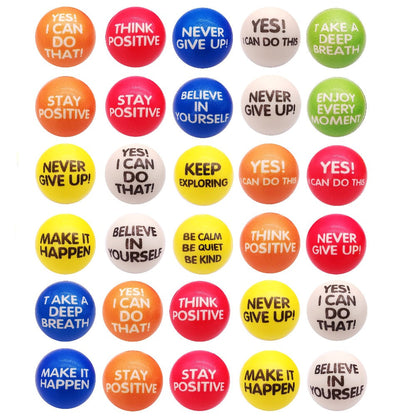 Inspirational Sponge Stress Balls 30 Pack 6.3cm – Motivational Slogan Hand Fitness Relaxation Balls for Classroom Rewards, Office Team Building, Party Events & Christmas Gifts