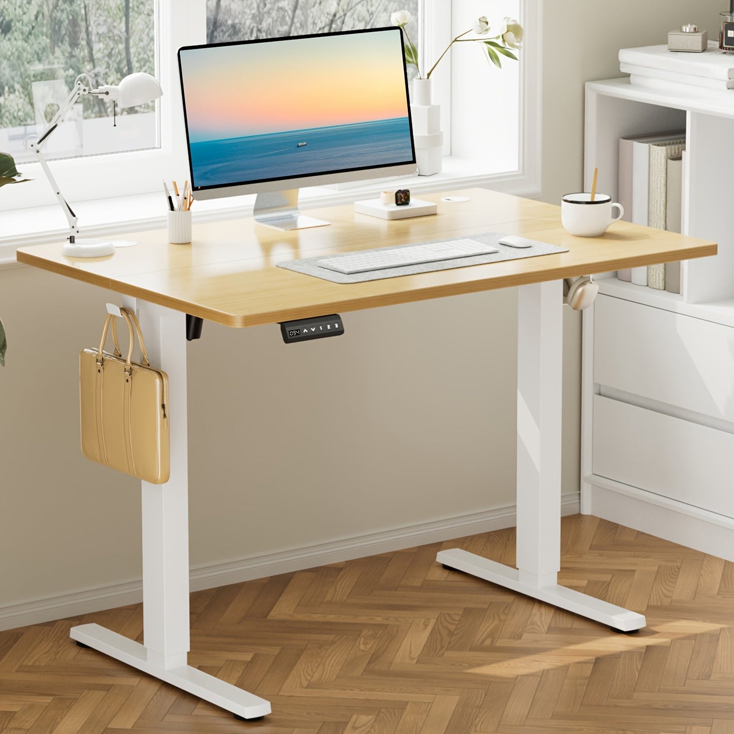 Standing Desk shown in the Oak, 40 x 24 option