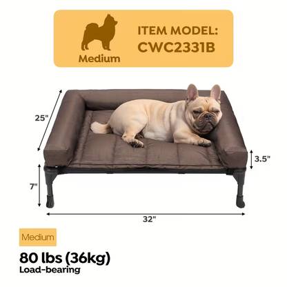 Elevated Dog Bed with Cooling Mesh & Removable Bolster Pillow Top Mat – Raised Dog Cot Bed, No-Slip Feet, Breathable Dog Sofa Bed for Indoor & Outdoor Use