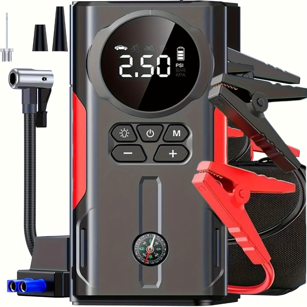Upgraded 7-in-1 Portable Car Jump Starter – Multifunctional Emergency Battery Booster for 12V Vehicles Up to 2.64gal Gas / 2.38gal Diesel, LED Emergency Light, Available with or without Air Pump