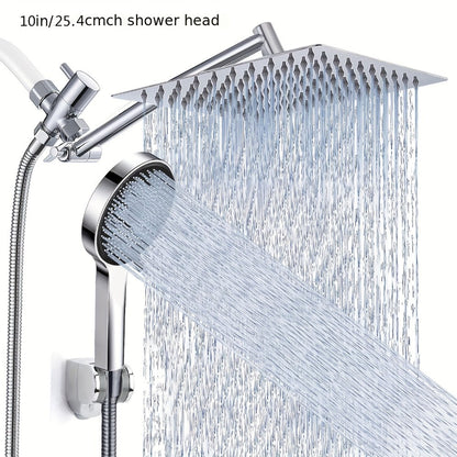 High Pressure Rainfall Handheld Shower Head Combo, 11-Inch Extension Arm, 9 Settings, 180° Adjustable, Anti-Leak with Holder, Chrome & Matte Black, 8/10/12 Inch