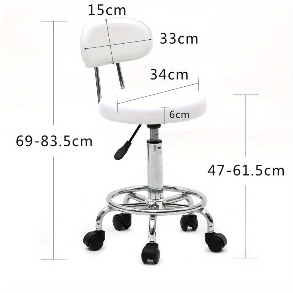 Saddle & Round Salon Stool with Backrest 360-Degree Swivel — Adjustable Height Professional Chair for Salon, Spa, Barber, Kitchen & Bistro, Black & White, 2 Styles