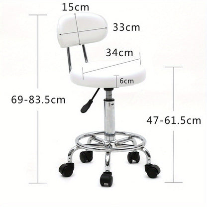 Saddle & Round Salon Stool with Backrest 360-Degree Swivel — Adjustable Height Professional Chair for Salon, Spa, Barber, Kitchen & Bistro, Black & White, 2 Styles