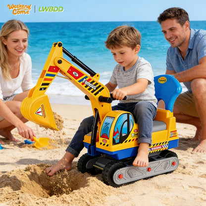 Ride-On Excavator Toy for Kids with Manual Digging Arm – Sit-In Construction Vehicle Scooter for Boys Girls Ages 3+ Outdoor Sandbox Digger Birthday Gift Supports up to 52.7 lbs