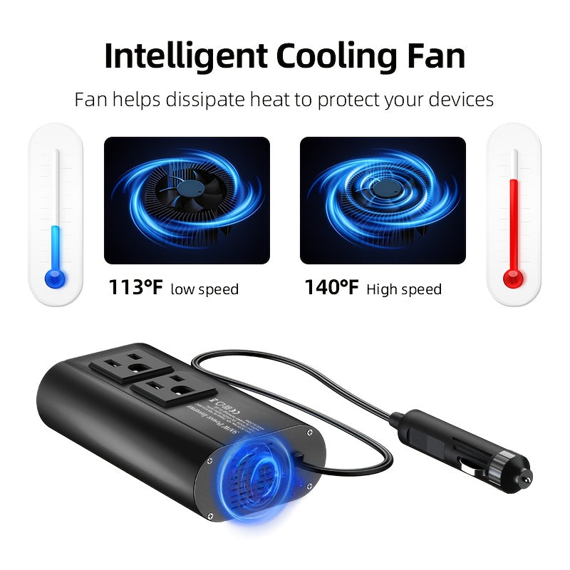 Halloween Christmas Gift, Car Power Inverter Charger Converter 500W (Peak) Power 12V Car Power Inverter, 4 USB Ports, Smart Fast Charging, Power Converter - Car Plug, Mobile Phone, US Socket