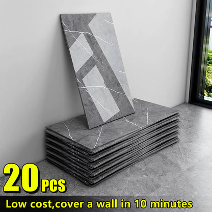Marble Peel and Stick Wall Panels Self-Adhesive 3D Decorative Tiles - Glossy Marble Sheets for Bathroom Kitchen Living Room - Removable Vinyl Planks White Grey Black Imitation Stone DIY Home Decor