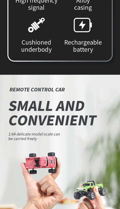 1:64 Scale Mini RC Car Alloy Off-Road Truck with Shock Absorbers – Pocket-Sized Remote Control Car for Boys Ages 6 7 8 9 10, Birthday Christmas Halloween Gift (Gray/Teal/Blue/Mixed)