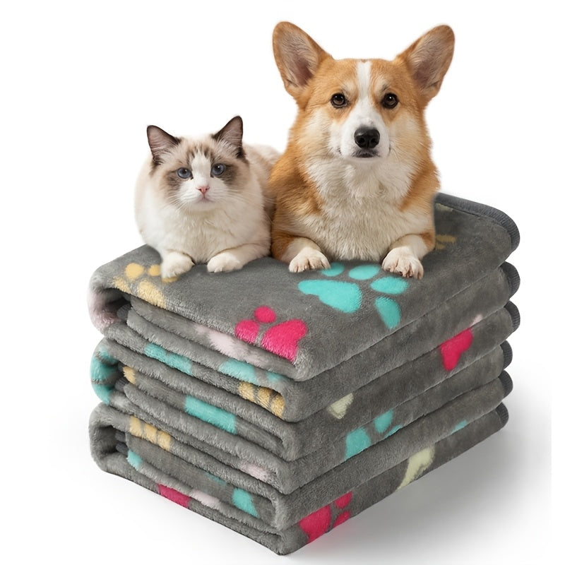 Pet Blanket 3 Pack - Super Soft Fleece Flannel Throw for Dogs Cats Puppies, Cute Paw Bone Elephant Dot Patterns, Small Medium Large Sizes, Cozy Dog Cat Blanket with Free Pet Drying Towel
