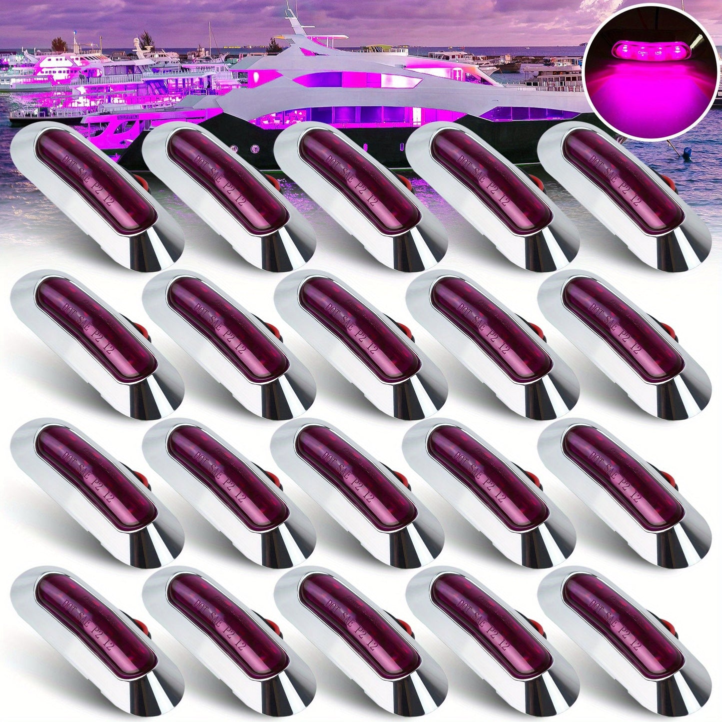Marine LED Navigation Lights Set of 20 – Stern Circular Deck & Onboard Boat Lights for Yachts & Boats | Low Frequency, No Battery Required, Multi-Color Options