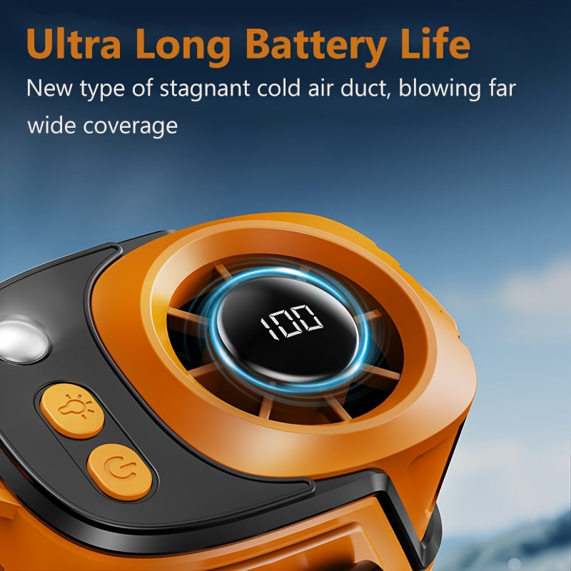 3-In-1 Portable Waist-Hanging Fan, Cooling And Heat Relief Fan for High-Temperature Outdoor Construction Sites, Rechargeable Small Fan with Digital Display, 3600Mah Long Battery, LED Flashlight, Camping Stuff, an Emergency Power Bank