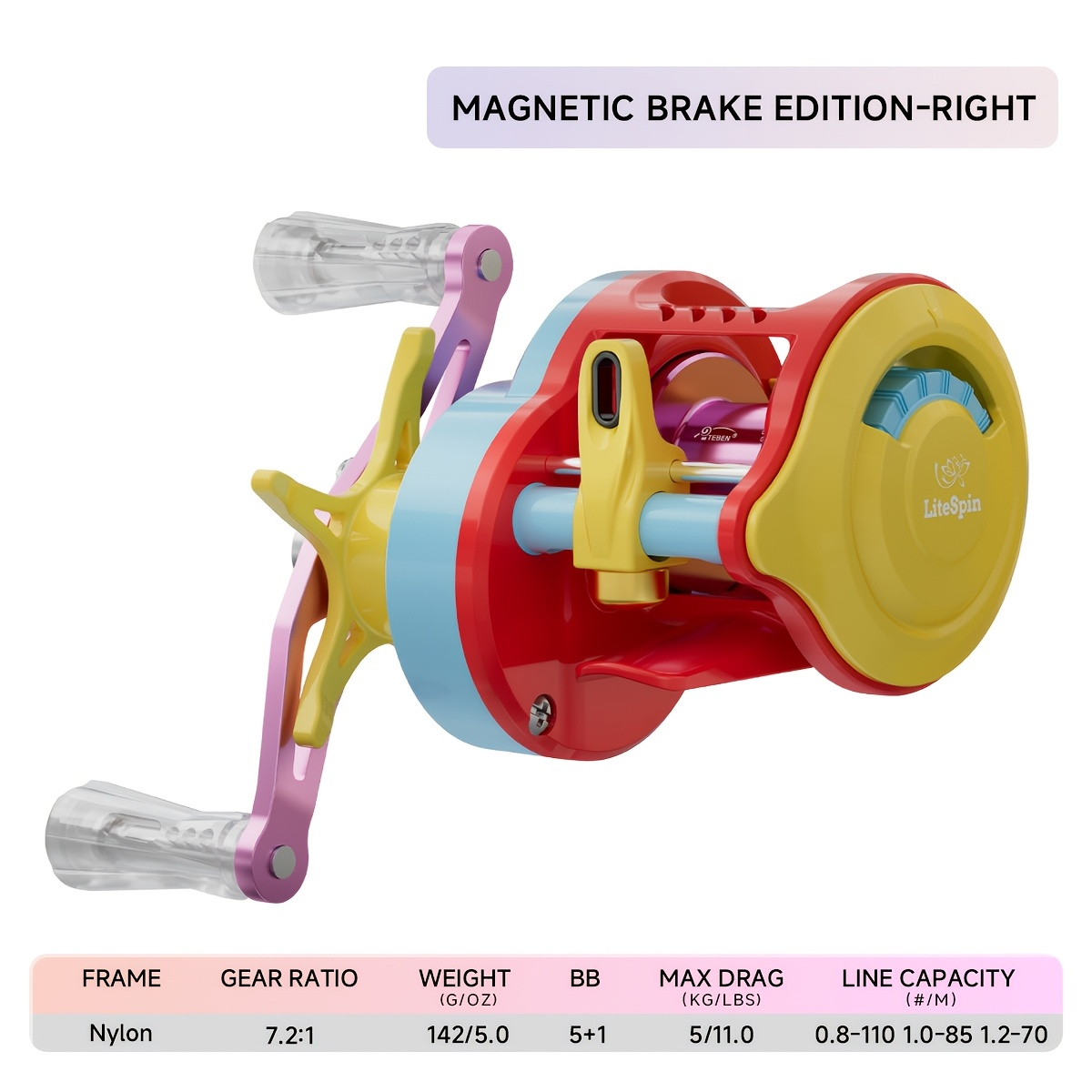 Baitcasting Reel with DC & Magnetic Brake System – 7.2:1 Gear Ratio, 5+1 Metal Bearings, Drag Alarm, Left/Right Hand, Saltwater Freshwater Fishing