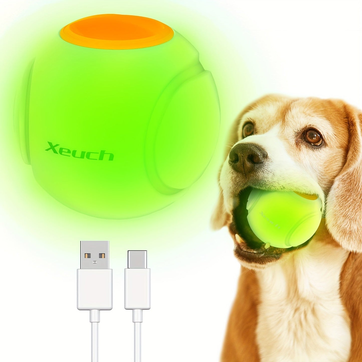 LED Light Up Dog Ball Toy Glow in the Dark - USB Rechargeable Motion-Activated Glowing Fetch Ball for Small Medium Dogs, 2.5 Inch Durable Night Play Interactive Toy, Safe Low Voltage