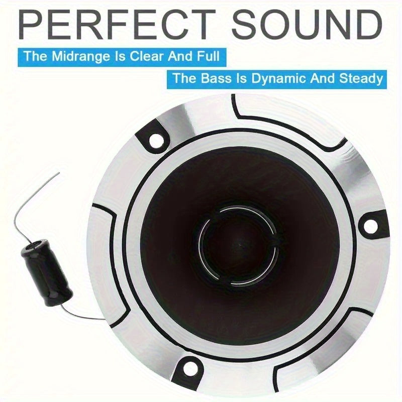 Set of 2, Maximum Power of 500W, 4-Ohm High-Pressure Car Ultrasonic Tweeter Featuring an Aluminum Frame And Diaphragm, Dual-Channel with Capacitor, Without Battery
