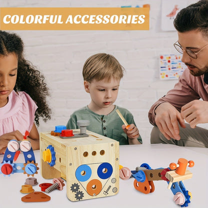 39-Piece Kids Wooden Tool Set with Toolbox & Vest – STEM Pretend Play Construction Toy for Toddlers Boys Girls Ages 3+, Hands-On Learning, Birthday Christmas Gift