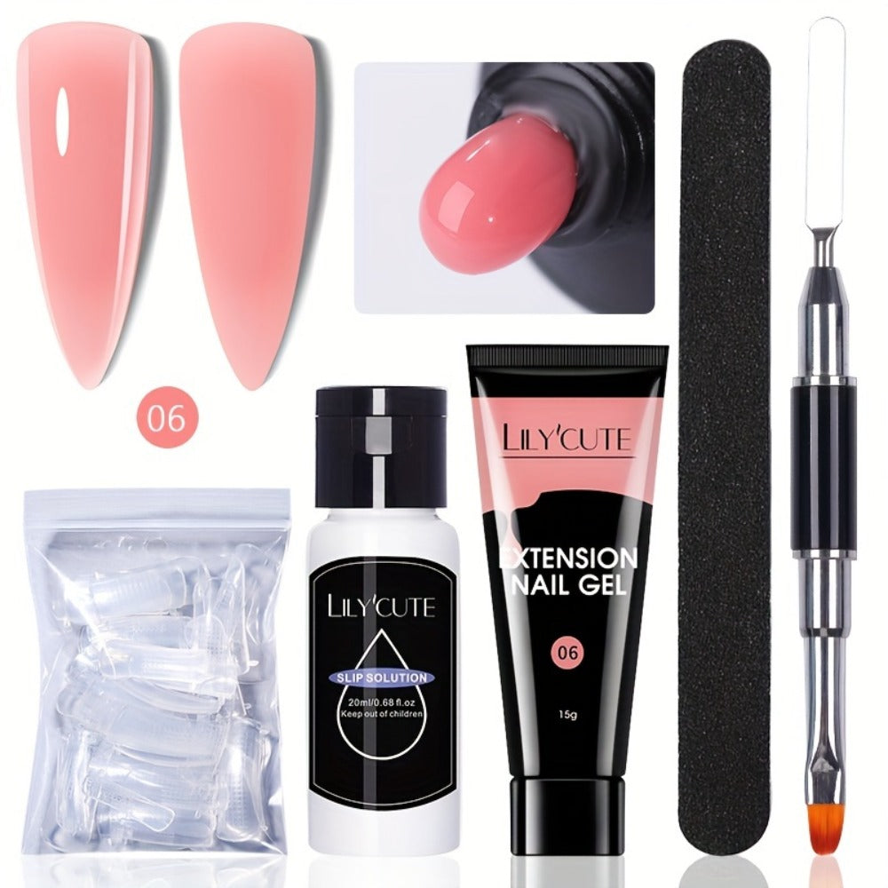 Builder Gel Nail Extension Kit – Quick Build UV LED Acrylic Gel in White Nude Pink Crystal for Nail Construction Overlay Sculpting Salon & Home Manicure 15g 0.51oz