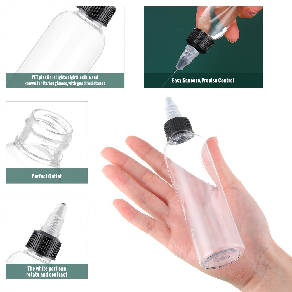 Squeeze Bottles 4oz 100 Pack with Twist Top Caps Empty Plastic Refillable Dispensing Bottles BPA Free for Hair Oil Essential Oil Condiment Sauce Lotion Skincare Salon Kitchen Restaurant Use