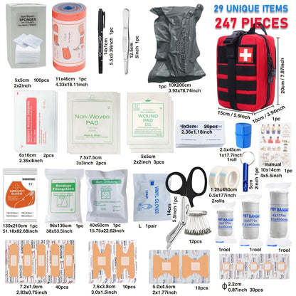 247pcs IFAK Trauma First Aid Kit with CAT Tourniquet and MOLLE Medical Backpack, Fully Stocked Bleeding Control Wound Care Splinting Airway Management Kit for EMT Military Camping Travel Home FSA HSA