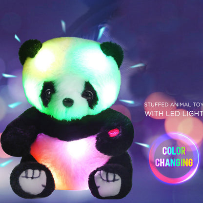 LED Light Up Panda Stuffed Animal 8 Inch – Kawaii Panda Bear Plush Toy with Soft Glow Night Light, Huggable PP Cotton Stuffed Panda for Kids Toddlers, Birthday Christmas Baby Shower Gift
