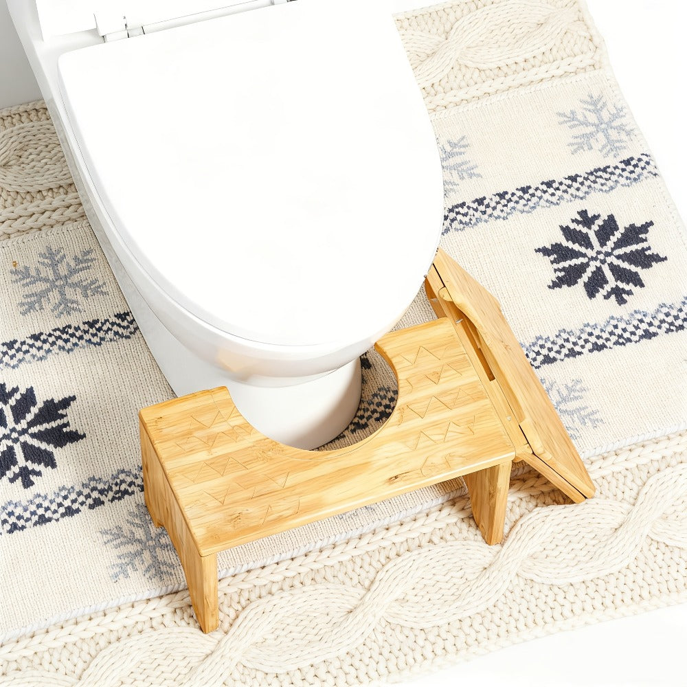 Toilet Stool Foldable Bamboo Squatting Stool – Ergonomic 7-Inch Height for Natural Constipation Relief | Collapsible Non-Slip Bathroom Footstool for Space Saving, Travel & Easy Storage