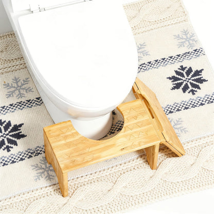 Toilet Stool Foldable Bamboo Squatting Stool – Ergonomic 7-Inch Height for Natural Constipation Relief | Collapsible Non-Slip Bathroom Footstool for Space Saving, Travel & Easy Storage