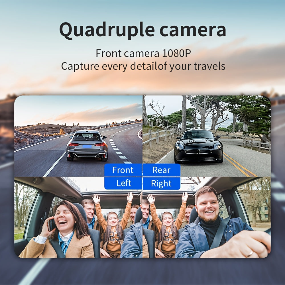11.66" Rearview Mirror Dash Camera for Vehicles Featuring a Touch Screen, Wifi, GPS, And Multi-Functionality. It Includes a 360° Camera, 4K+1080P Recording for Front, Back, Left, And Right Views, a Night Vision G-Sensor, Loop Recording