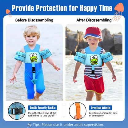 Kids Swim Vest Toddler Swimming Floatie Jacket with Adjustable Straps – Sanrio Keroppi Design, Nylon Material, Arm Floaties for Boys & Girls 20–66 lbs (Ages 2–9), Pool & Beach Learn-to-Swim Aid