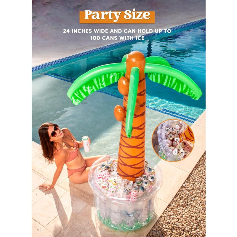 5FT Inflatable Palm Tree Drink Cooler – Tropical Beverage Ice Bucket for Luau Hawaiian Pool Party Decorations | Beach Theme Birthday & Summer Outdoor Party Supplies, Indoor & Outdoor Use