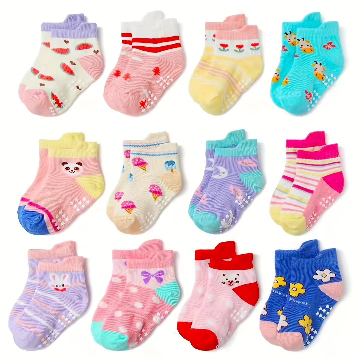 Toddler Non-Slip Walking Socks - 12-Pair Pack