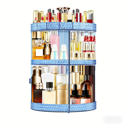 Rotating 360 Makeup Organizer Spinning Cosmetic Storage Display Rack 7 Adjustable Layers Large Capacity Skincare Holder for Vanity Countertop Bathroom Dresser White Blue Gray