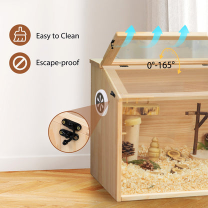 Large Hamster Cage Wooden Enclosure – 32"L x 16"W x 16"H with Acrylic Window & Openable Top | Small Animal Habitat for Guinea Pig, Chinchilla & Gerbil | Clear Visibility, Ventilated, Easy Clean