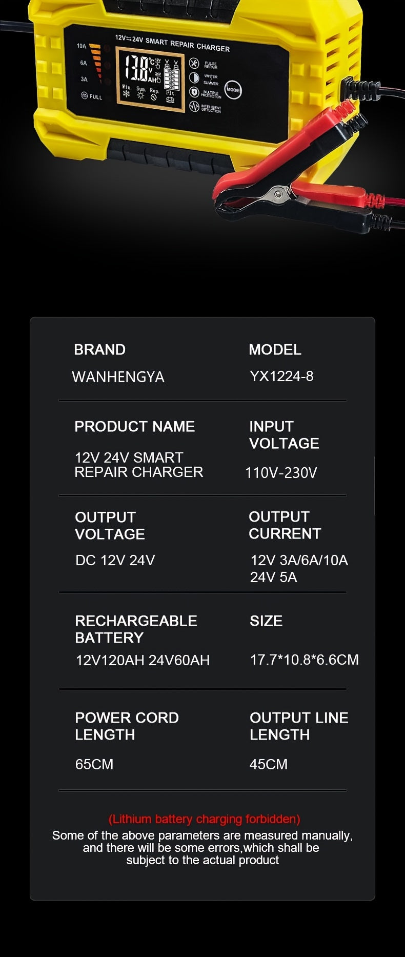 12V/24V10A American Standard Plug Electric Forklift Sweeping Machine Floor Washer Charger 12V/24V10A Lead-Acid Battery Lithium Battery Intelligent Fast Charging Car Battery 12V/24V Battery Charger Intelligent Electric Vehicle High-Power Charger