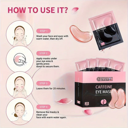 Caffeine Under Eye Patches 25 Pairs – Collagen Gold Eye Mask Reduces Dark Circles Puffiness Eye Bags Fine Lines Anti-Wrinkle Hydrogel Hydrating All Skin Types Spa Skincare Gift 20 Min