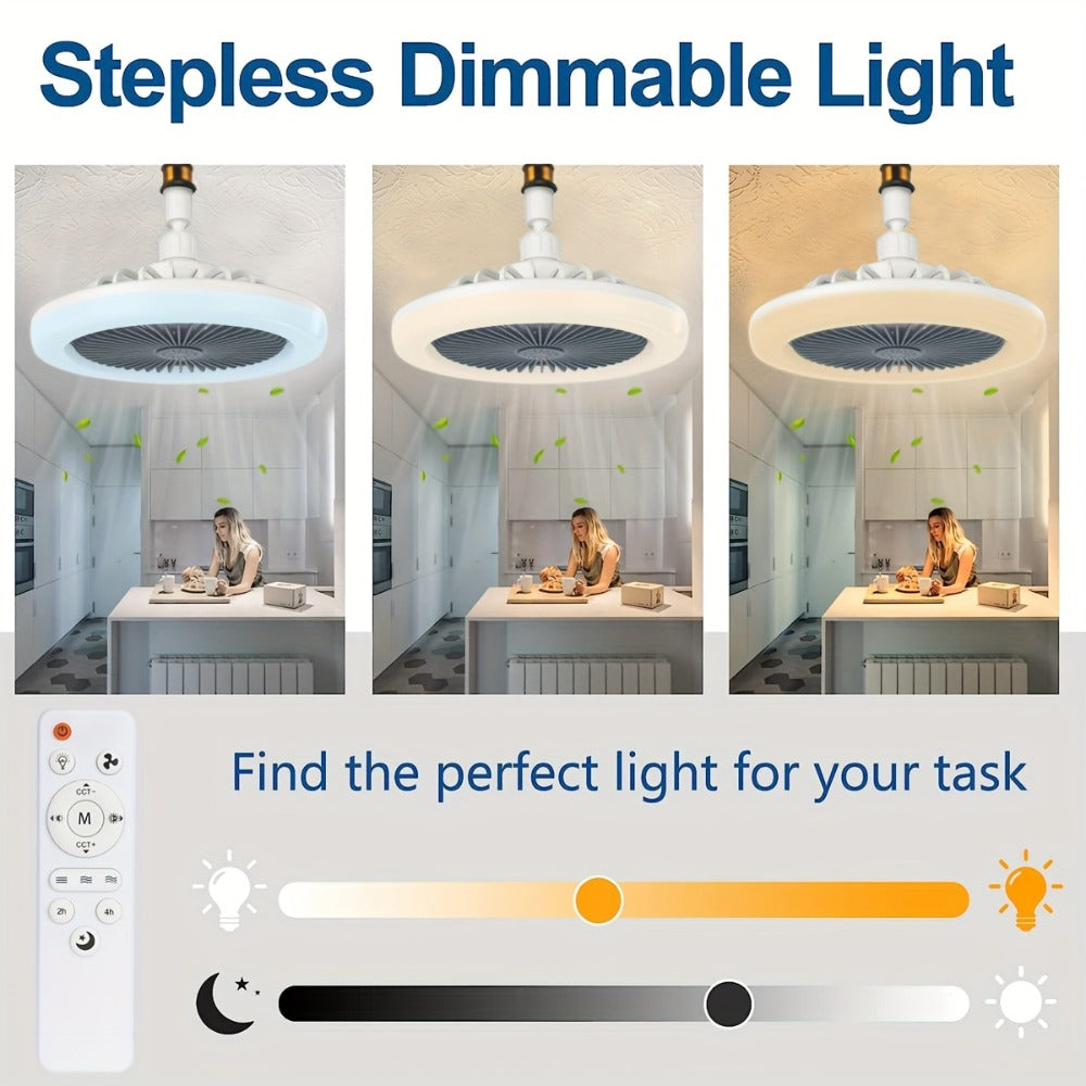 Ceiling Fan Light with Remote Control, Dimmable LED 3000-6500K, 3-Speed Fan, E26 Base, 360° Adjustable Universal Joint, Timed Night Light, Room Decor White & Gray