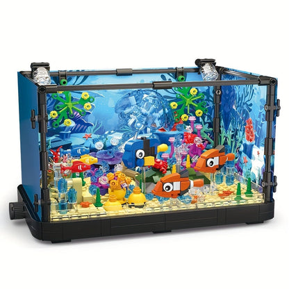 LED Aquarium Building Block Set – Fish Tank Marine Jellyfish Brick Model Kit with Glowing Light, Unique Home Office Decor Display Gift for Adults Teens Ocean Lovers Birthday Christmas (Model RB0049)