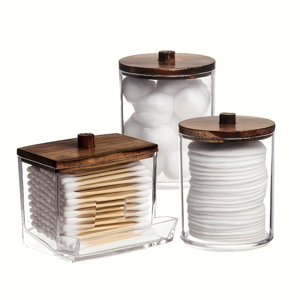 Glass Jars with Bamboo Lids 6 Piece Set – Sealed Dustproof Clear Glass Storage Containers for Bathroom Vanity, Cotton Swabs, Cosmetics, Spices & Kitchen – Airtight Eco-Friendly Organizer Gift Set