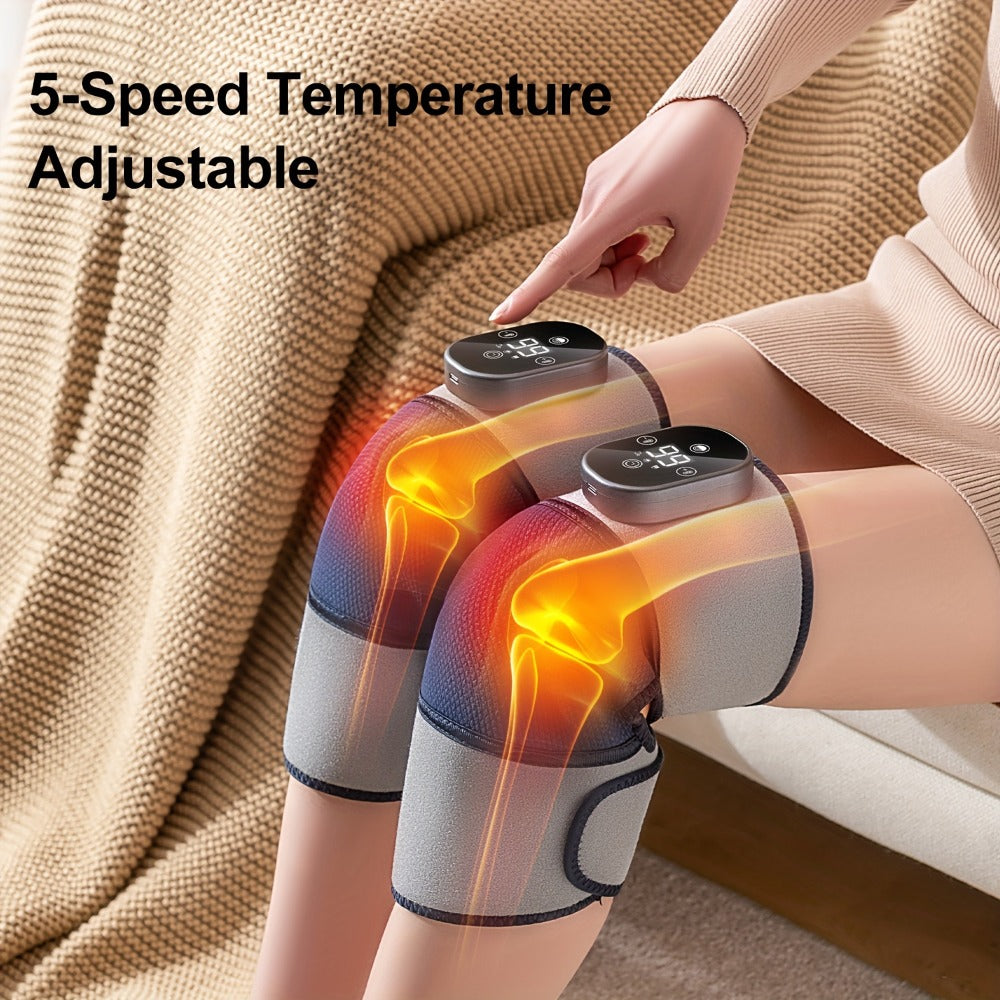 Electric Heated Knee Massager 3-in-1, Vibrating Heating Pad for Knee Shoulder Elbow, 5 Temperature Settings 45-65°C, 3-Speed Massage, Wireless Wearable Pain Relief Wrap