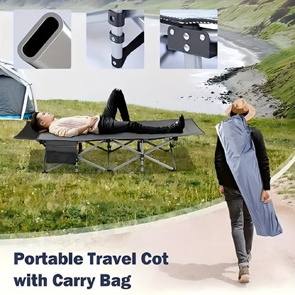 Camping Cot 74 Inch Heavy Duty Folding Bed – Portable Foldable Sleeping Cot with Double-Sided Plaid Mattress & Carry Bag, Outdoor Lounger for Sports Field, Backyard & Guest Use (74x30 in)