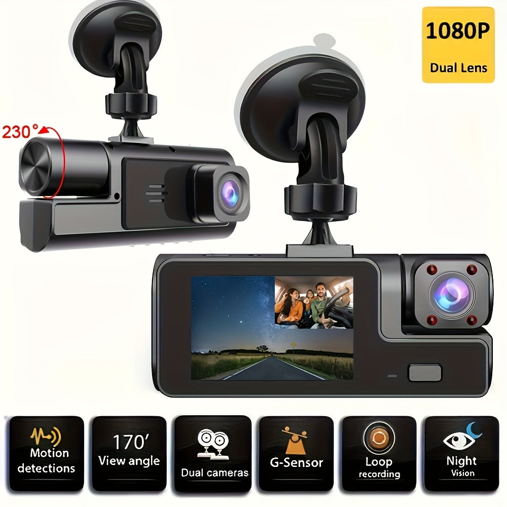 Two/Triple Camera Dash Cam - Infrared Night Vision, 1080P Front And 720P Rear,170° Wide Angle & Built-In Audio - Optional 32GB Card, Loop Recording, G-Sensor - Perfect Vehicle Safety Camera 24 Hours Parking Mode for New Cars Or Holiday Gifts
