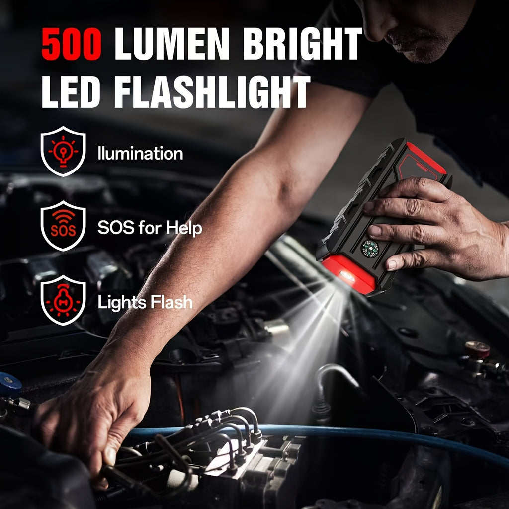 All-In-One Roadside Hero: Jump Starter for Car, 5000A Jump Starter with SOS Strobe Light, Emergency Window Breaker And Dual USB Quick Charge, DC Output 12V/8A