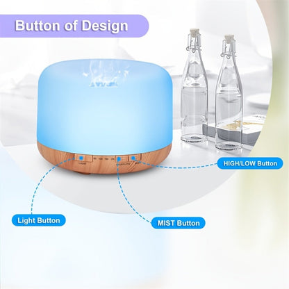 Large Room Essential Oil Diffuser 16.91oz – Timer, 7 Ambient LED Lights, No Water Auto-Off, Wood Grain Design for Home & Office