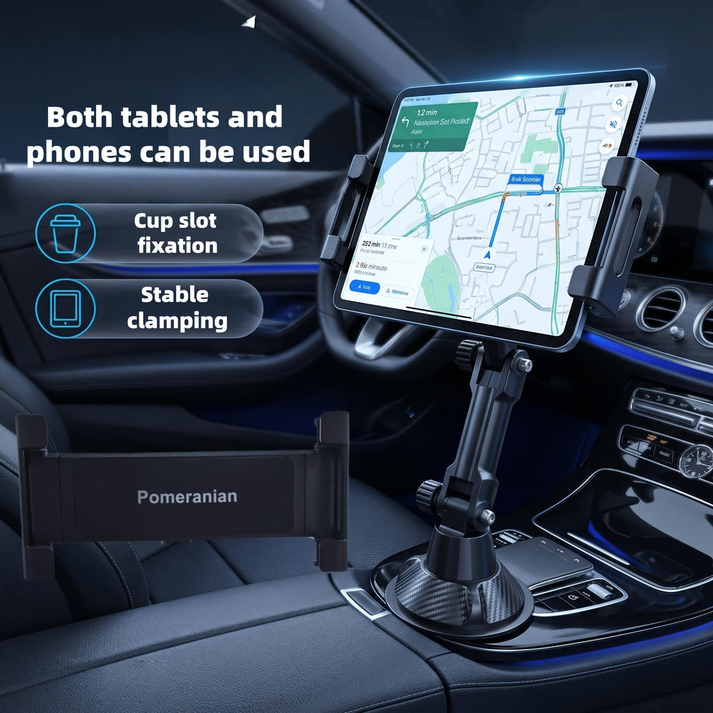 Tablet And Smartphone Car Cup Holder Mount, a Versatile 3-In-1 Phone Holder with an Adjustable Sturdy Base, Accommodates Devices from 4.7 to 14 Inches, Suitable for Ipad Mini/Air/Pro, Iphone, And All Mobile Phones, Made of ABS Material, Rotatable