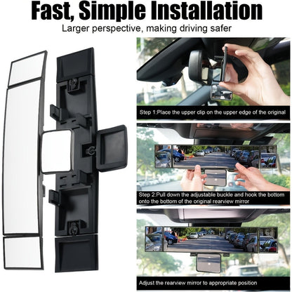 Interior Rearview Mirror 13 Inch – Quadruple-Fold Adjustable Wide Angle Car Mirror with 360° Swivel, Flat Lens, Enhanced Visibility for Safe Driving