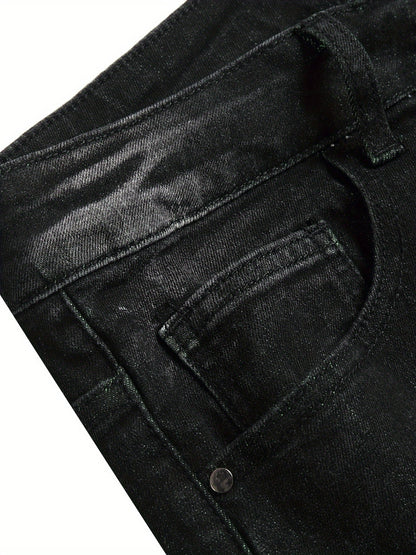 Women's Mid-Rise Jeans - Black Distressed Stretch